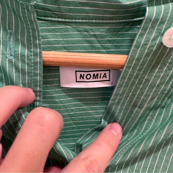 Nomia Green Striped Cotton Oversized Boyfriend Top 10 - Picture 13 of 15